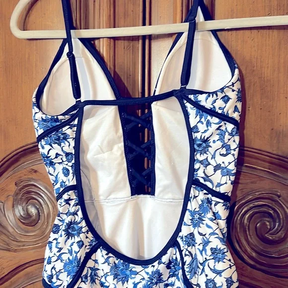 Floral Blue and White One Piece Blue Ruby Swimsuit - Picture 12 of 16